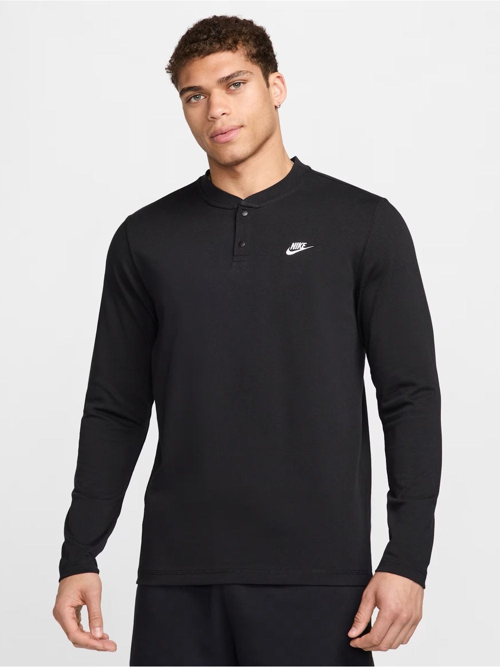 Nike Black Long-Sleeve Henley with White Swoosh